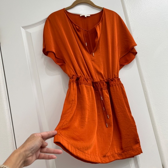 Maje Orange Mini Dress with Double Drawstring Waist - Picture 5 of 6